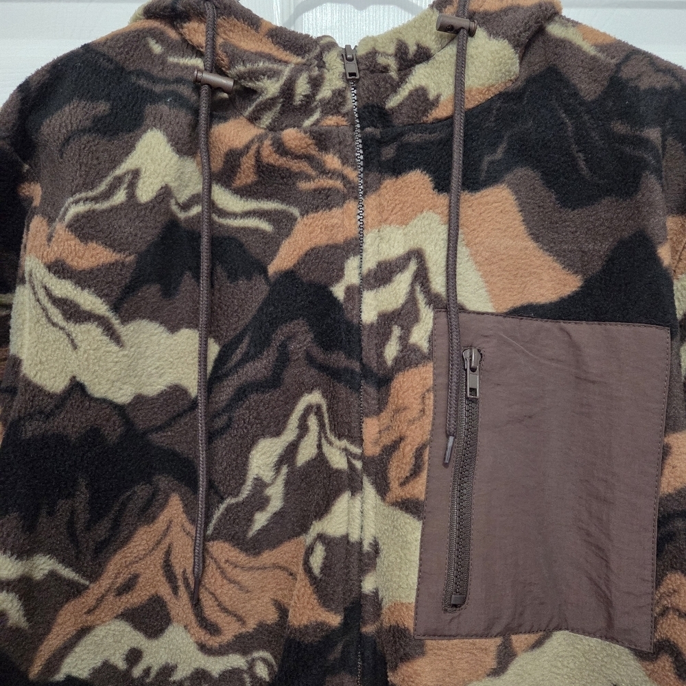 Free Nature Mountain Pattern Full Zip Polar Fleece Hooded Jacket Men Size Large - Picture 5 of 11